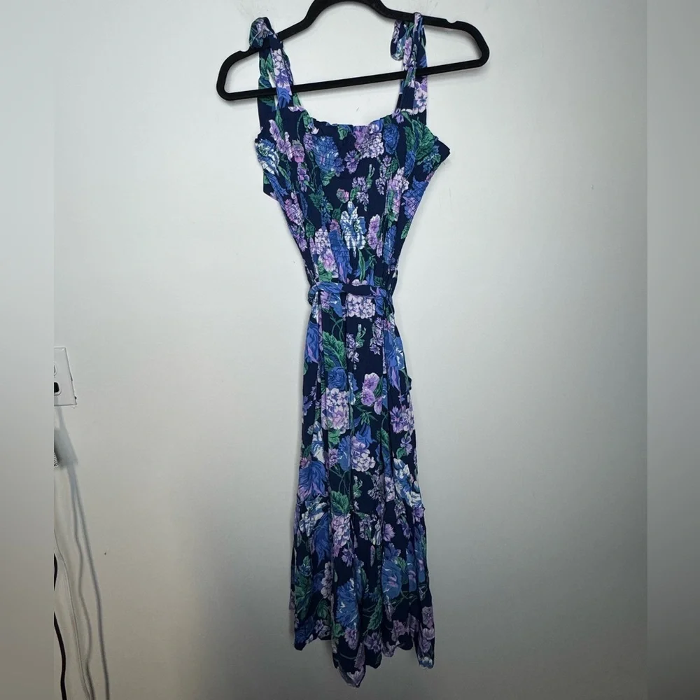 J.Crew Smocked Tie-Shoulder Dress Retro Floral M